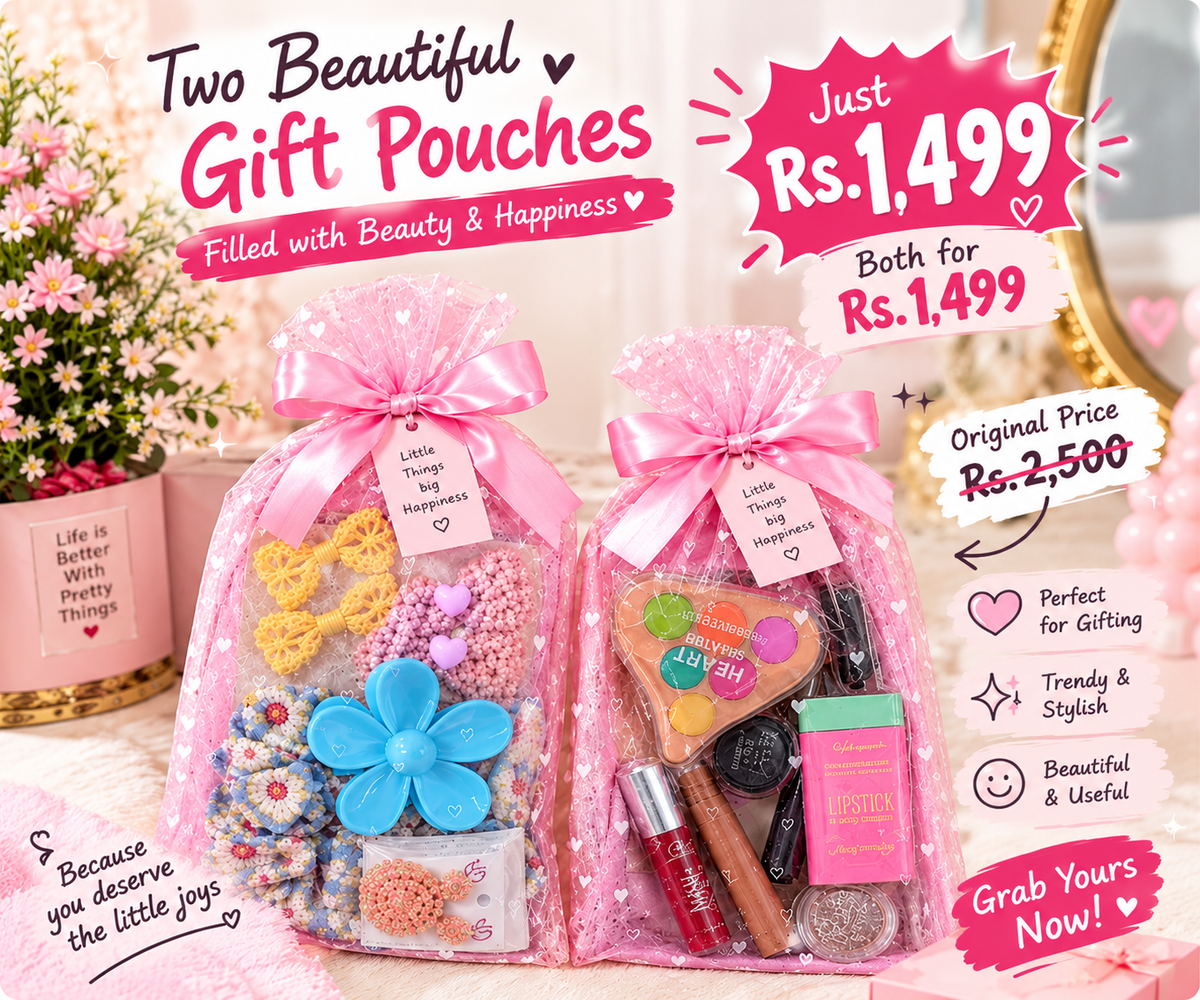 **Cute Hair Accessories & Makeup Essentials Pouch Set – Perfect Gift for Girls 🎀💗**