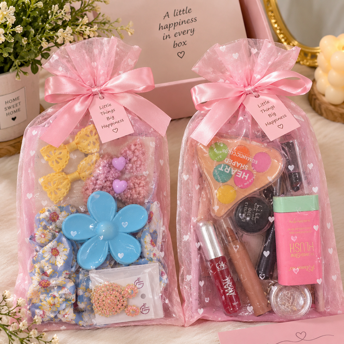 **Cute Hair Accessories & Makeup Essentials Pouch Set – Perfect Gift for Girls 🎀💗**